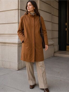 Wanko Elegant Brown Trench Coat Size M Preppy Neutral Business Office Fall